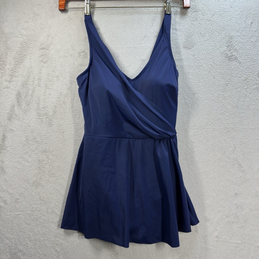 Roxanne Bra Size One Piece Swimsuit Sz 12 /36 C Modest Skirt Navy Blue Solid